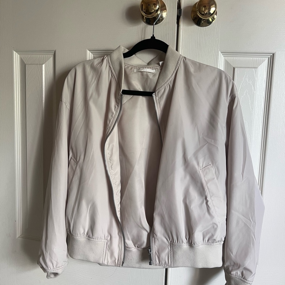 Uniqlo Cream Bomber Jacket Lightweight Ribbed